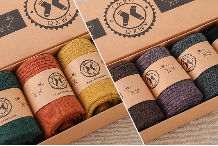 Fine-spun wool socks, winter thickened boneless knitted mid-calf socks, long leg covers with boots, calf pile socks