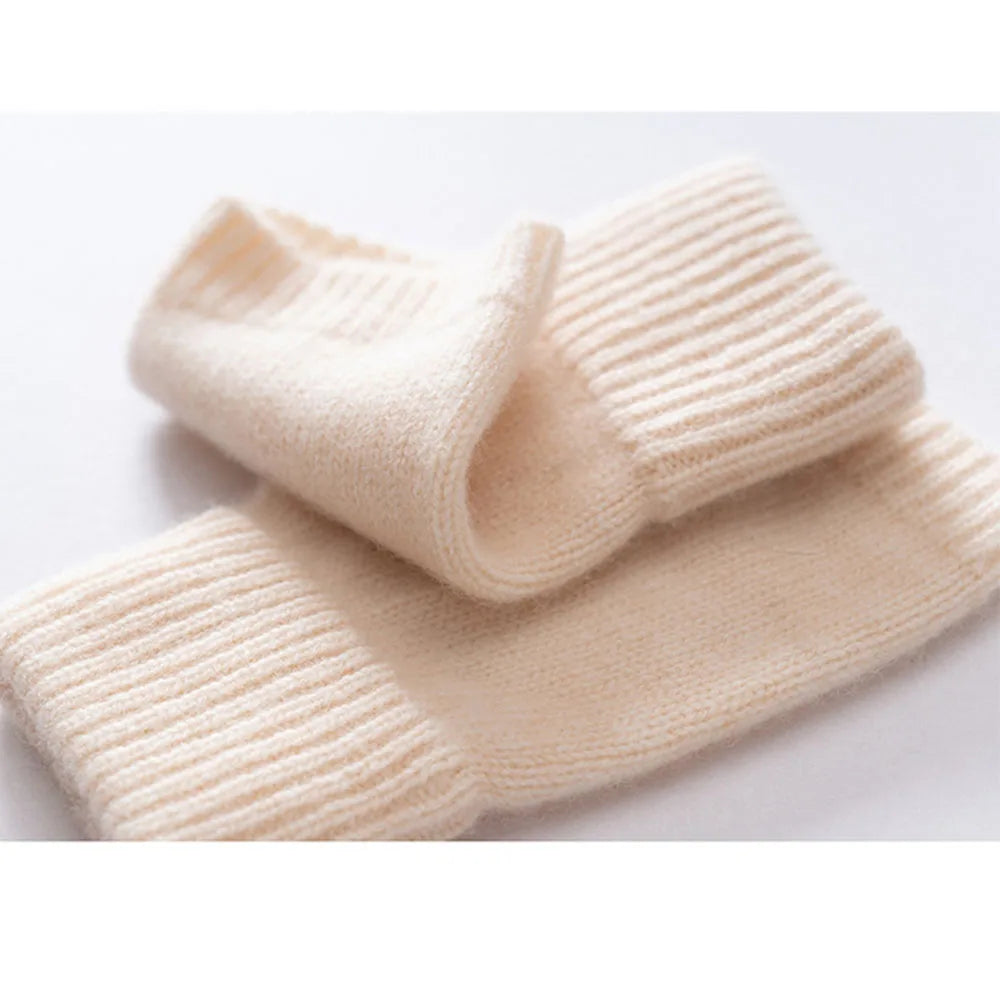 Gloves 100% Wool Knitted Women Winter Thermal Soft Mittens 15cm Knitted Fingerless Gloves Solid Color Black Semi Finger Mittens