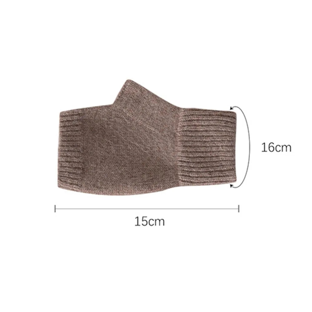 Gloves 100% Wool Knitted Women Winter Thermal Soft Mittens 15cm Knitted Fingerless Gloves Solid Color Black Semi Finger Mittens