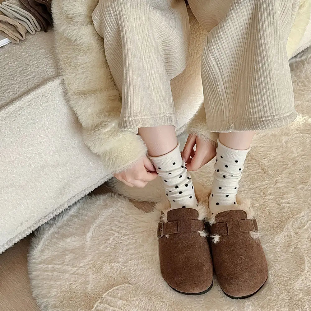 Wool Socks Women Autumn and Winter Thick Warm Middle-tube Socks Polka Dot Japanese Kawaii Cute Thermal Long Socks Christmas Gift