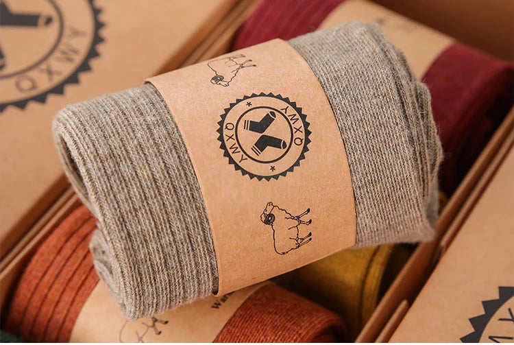 Fine-spun wool socks, winter thickened boneless knitted mid-calf socks, long leg covers with boots, calf pile socks