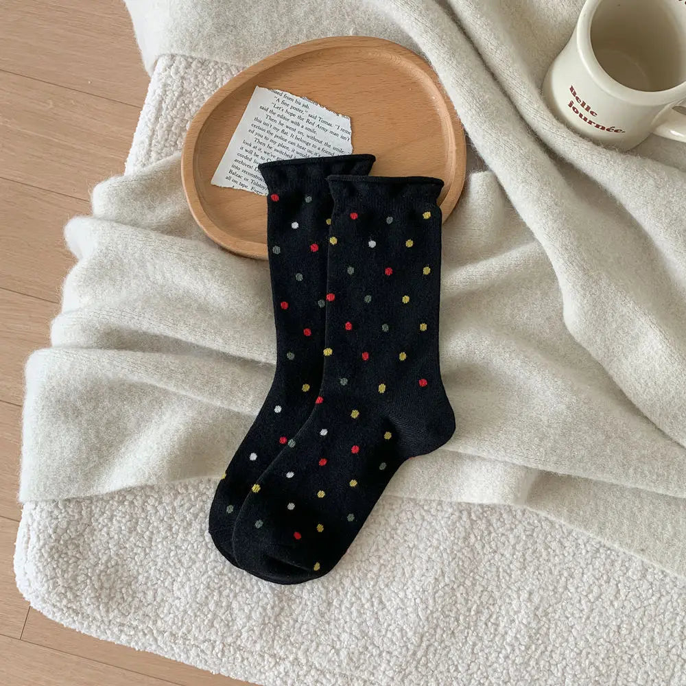 Wool Socks Women Autumn and Winter Thick Warm Middle-tube Socks Polka Dot Japanese Kawaii Cute Thermal Long Socks Christmas Gift