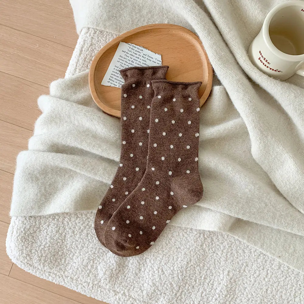 Wool Socks Women Autumn and Winter Thick Warm Middle-tube Socks Polka Dot Japanese Kawaii Cute Thermal Long Socks Christmas Gift