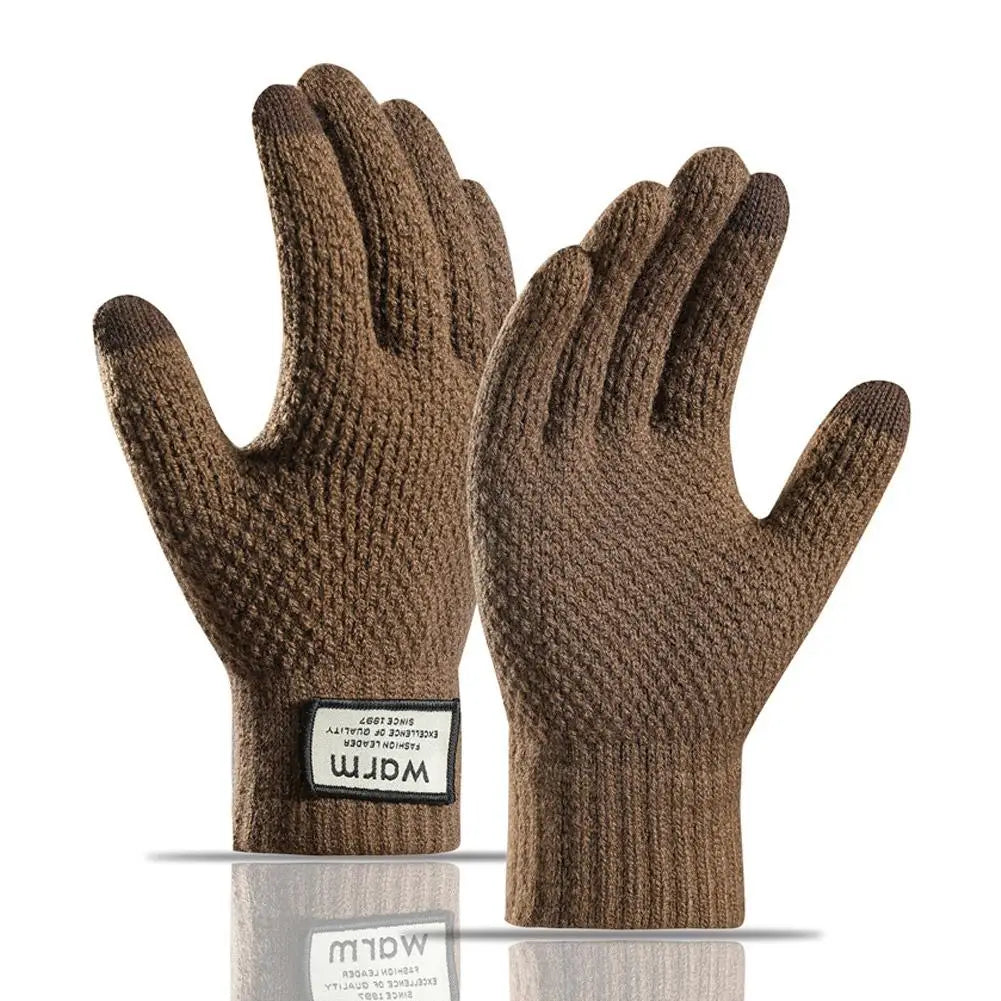 Winter Warm Alpaca Wool Gloves Full Finger Touchscreen Cashmere Gloves Autumn And Winter Men's Plush And Thick Jacquard Gloves