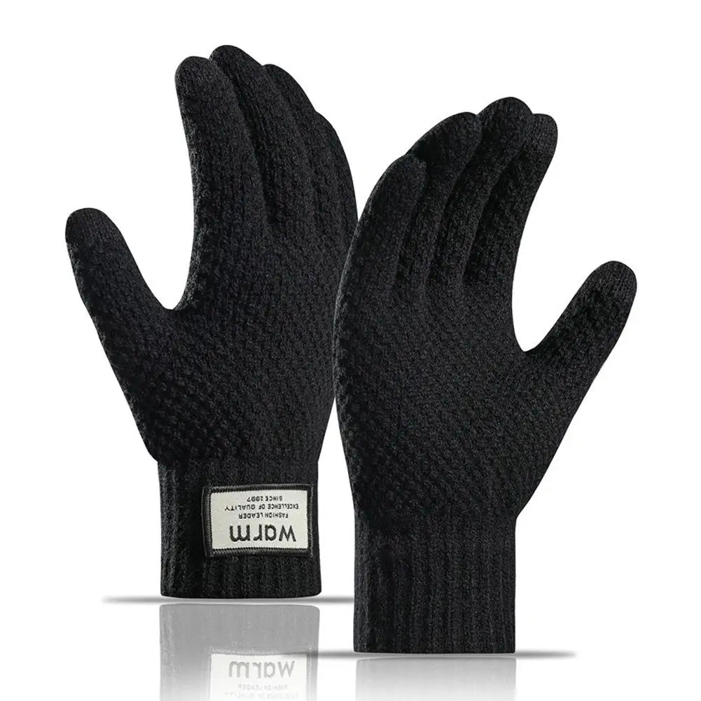 Winter Warm Alpaca Wool Gloves Full Finger Touchscreen Cashmere Gloves Autumn And Winter Men's Plush And Thick Jacquard Gloves