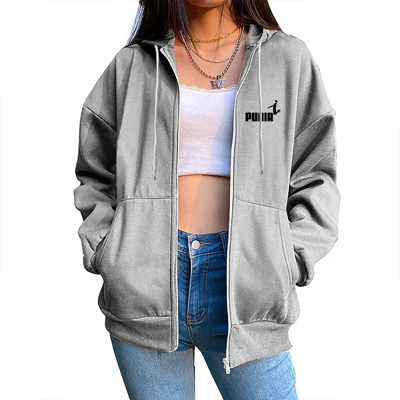New in Women Tracksuit Trend Printing Hooded Sweatshirts Pants 2Pcs Set Casual Zipper Overcoat Suit Daily Clothing Autumn Winter