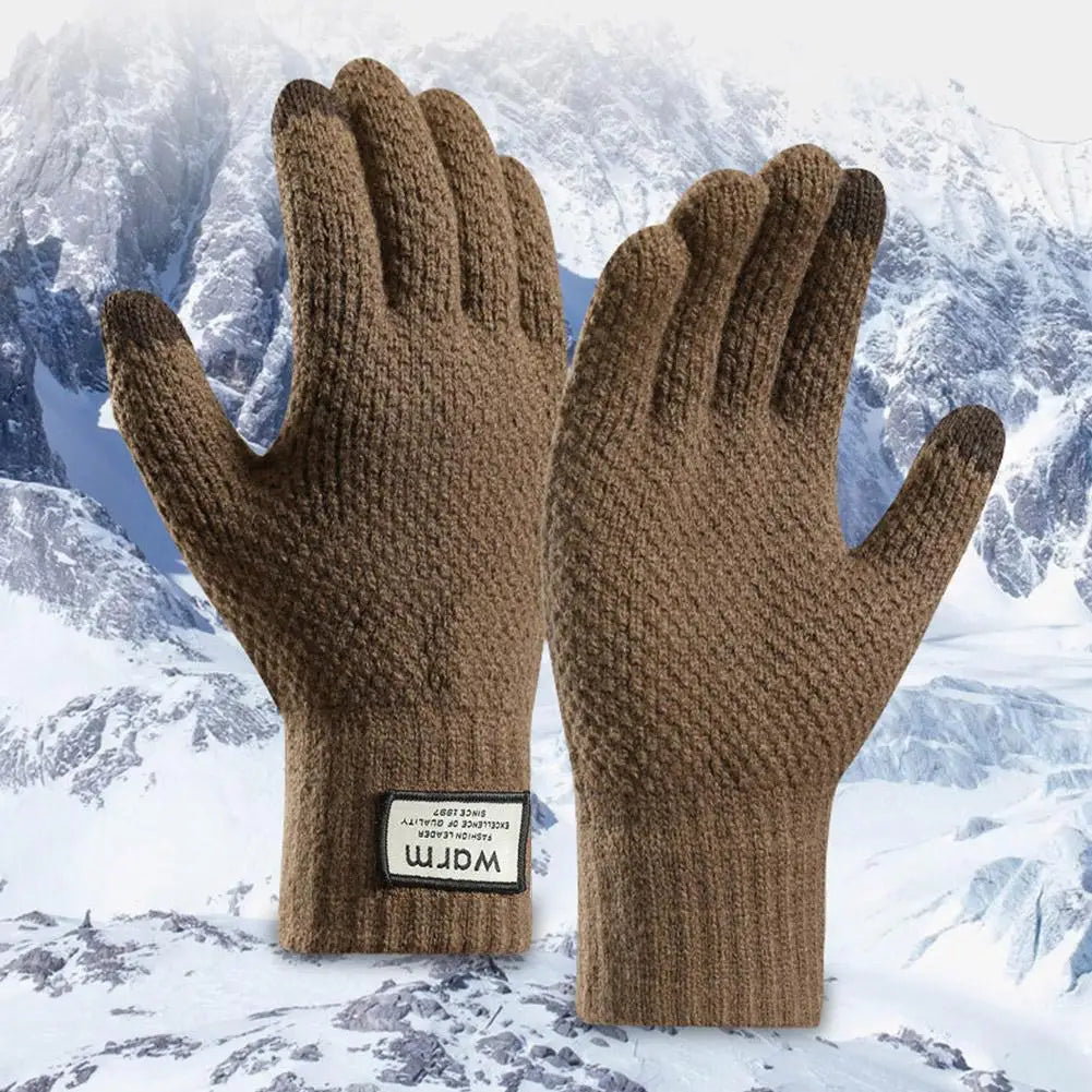 Winter Warm Alpaca Wool Gloves Full Finger Touchscreen Cashmere Gloves Autumn And Winter Men's Plush And Thick Jacquard Gloves
