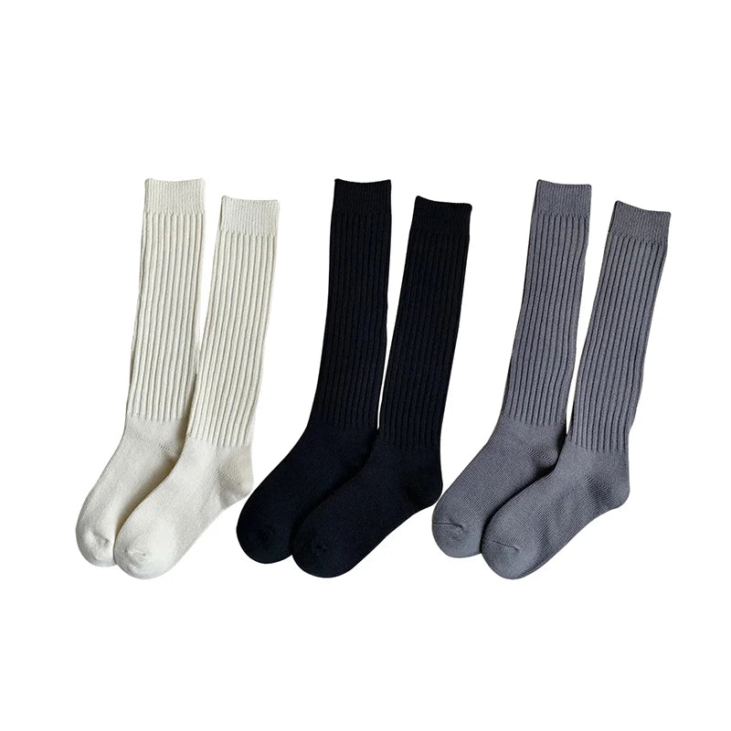 Calf Socks Autumn/Winter Thickened Coffee Colored Stacked Socks Japanese Knee Length Socks Double Needle Socks For Women