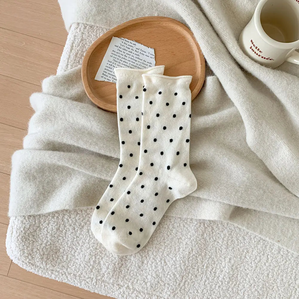 Wool Socks Women Autumn and Winter Thick Warm Middle-tube Socks Polka Dot Japanese Kawaii Cute Thermal Long Socks Christmas Gift