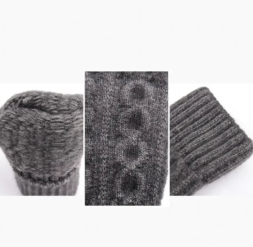 Winter Gloves For Men Half Finger Writting Office Cycling Knitted Gloves Students Alpaca Wool Warm Thick Elastic Driving Gloves