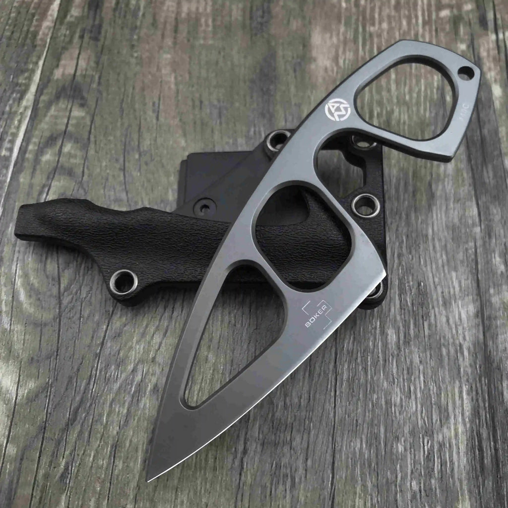 BOKER Pocket EDC Necklace Small Fixed Blade Knife 440C Steel Handle with ABS Sheath Outdoor Tactical Survival Mini Knives