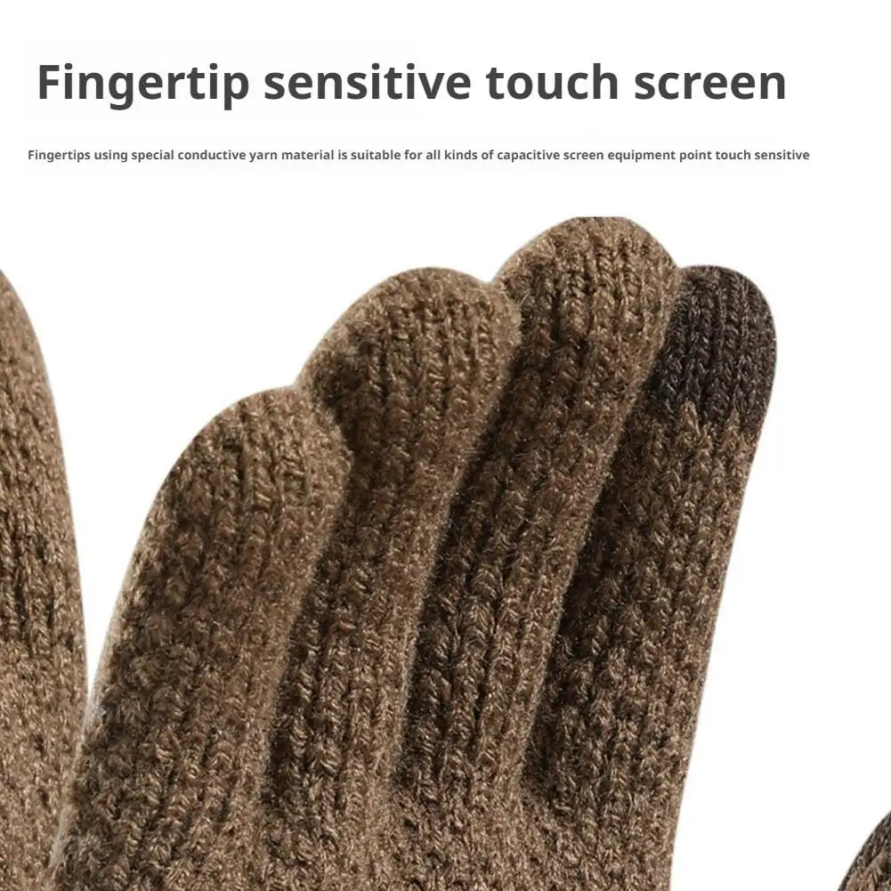 Winter Warm Alpaca Wool Gloves Full Finger Touchscreen Cashmere Gloves Autumn And Winter Men's Plush And Thick Jacquard Gloves