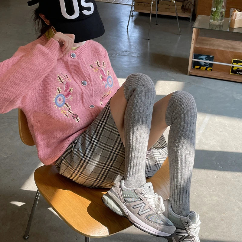 Calf Socks Autumn/Winter Thickened Coffee Colored Stacked Socks Japanese Knee Length Socks Double Needle Socks For Women