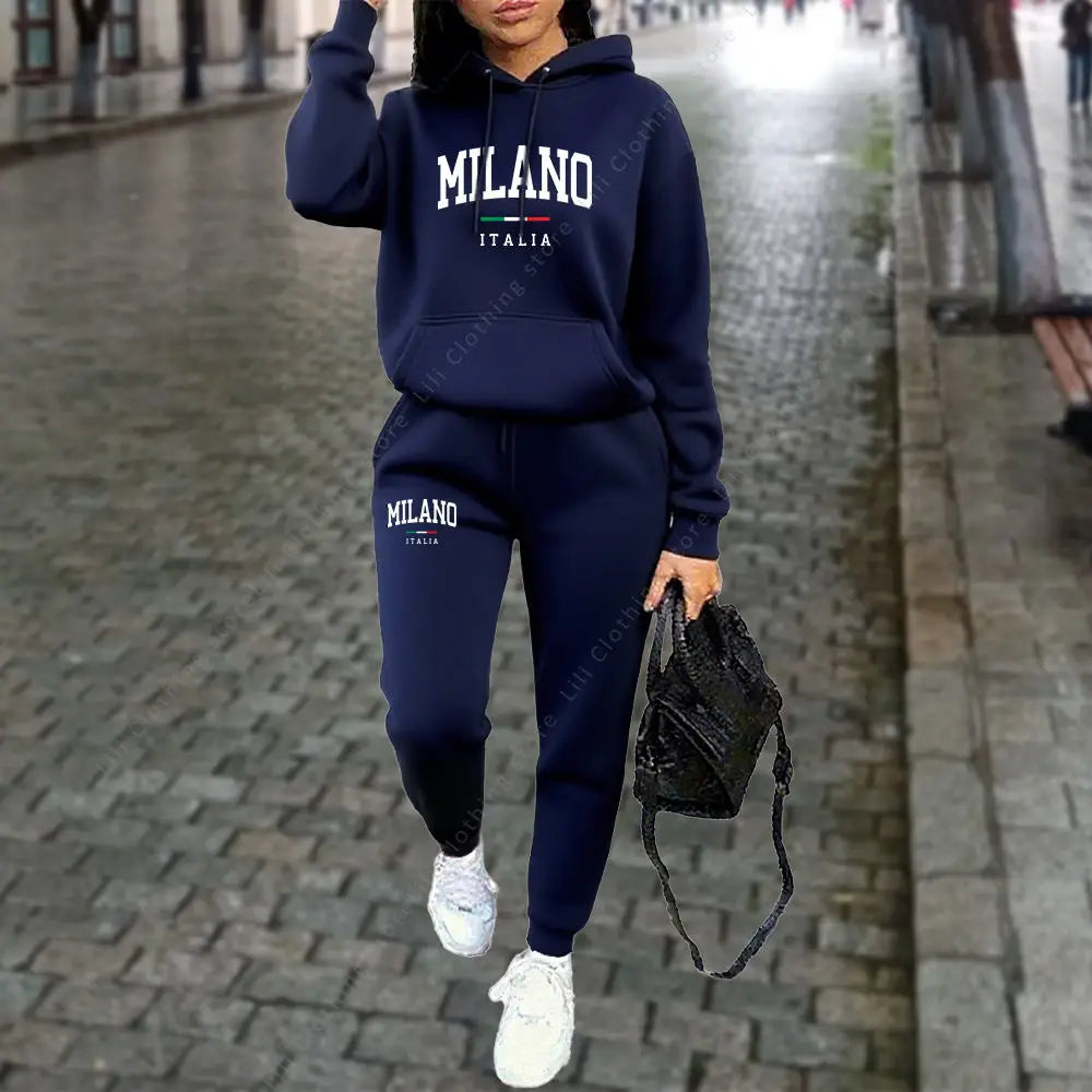 Autumn Winter Women's Sets 2pcs Hoodies Pants Suit Sports Outfits 2025 MILANO Letter Print Aesthetic Clothes Ladies Tracksuit