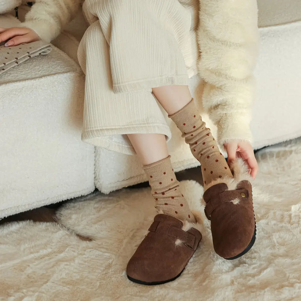 Wool Socks Women Autumn and Winter Thick Warm Middle-tube Socks Polka Dot Japanese Kawaii Cute Thermal Long Socks Christmas Gift