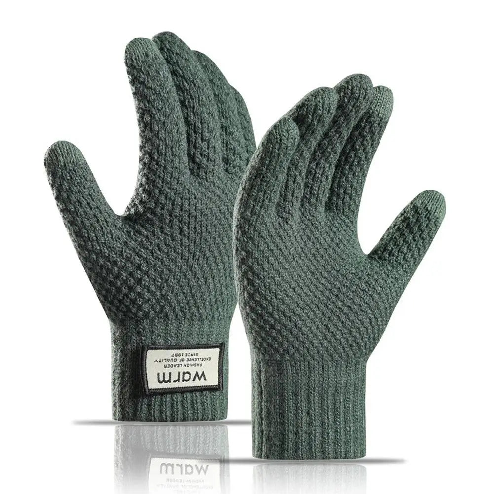 Winter Warm Alpaca Wool Gloves Full Finger Touchscreen Cashmere Gloves Autumn And Winter Men's Plush And Thick Jacquard Gloves