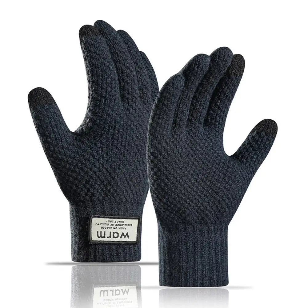 Winter Warm Alpaca Wool Gloves Full Finger Touchscreen Cashmere Gloves Autumn And Winter Men's Plush And Thick Jacquard Gloves