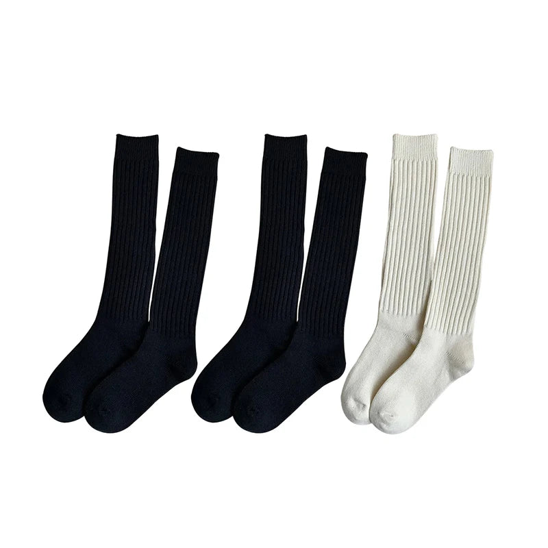 Calf Socks Autumn/Winter Thickened Coffee Colored Stacked Socks Japanese Knee Length Socks Double Needle Socks For Women