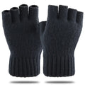 Winter Gloves For Men Half Finger Writting Office Cycling Knitted Gloves Students Alpaca Wool Warm Thick Elastic Driving Gloves