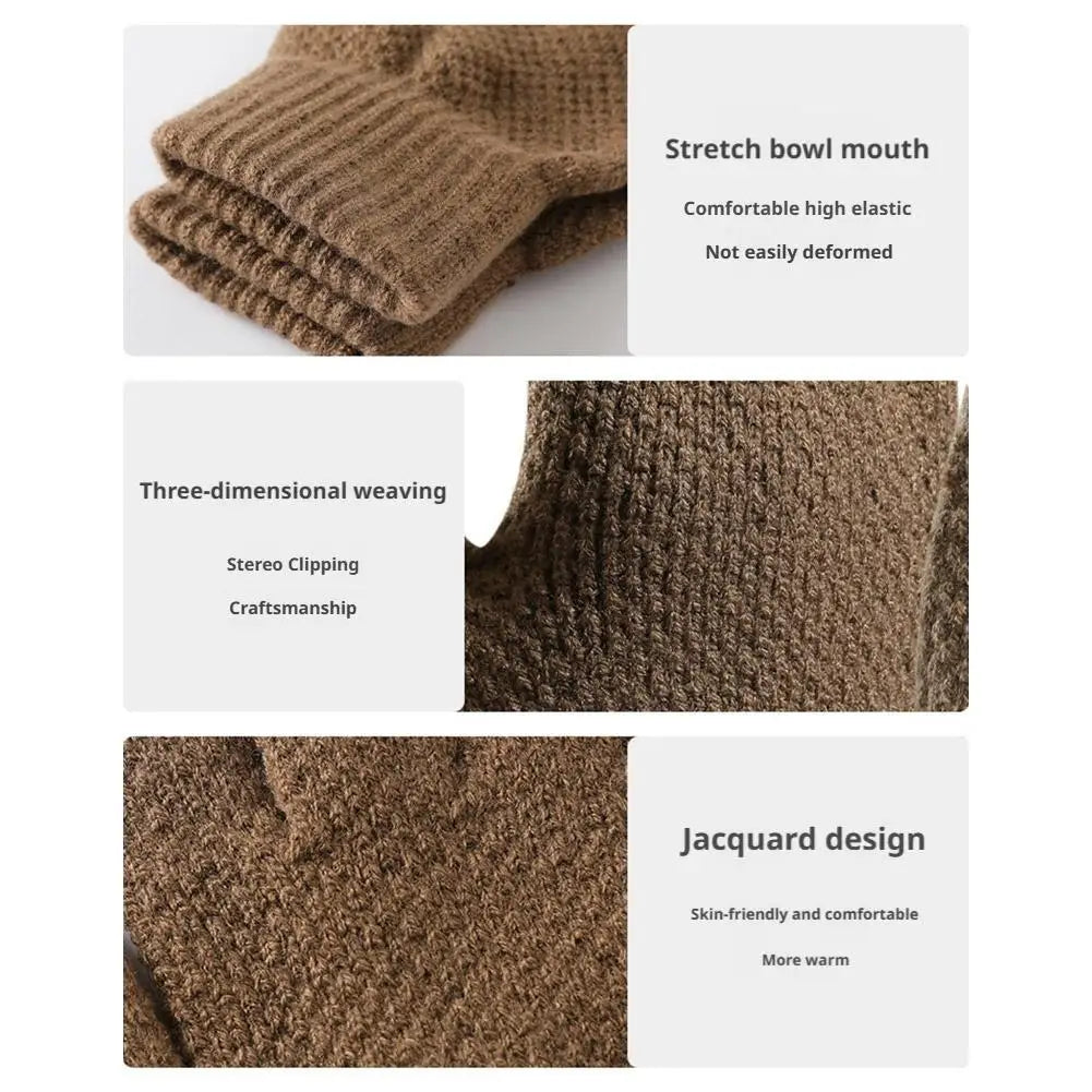 Winter Warm Alpaca Wool Gloves Full Finger Touchscreen Cashmere Gloves Autumn And Winter Men's Plush And Thick Jacquard Gloves