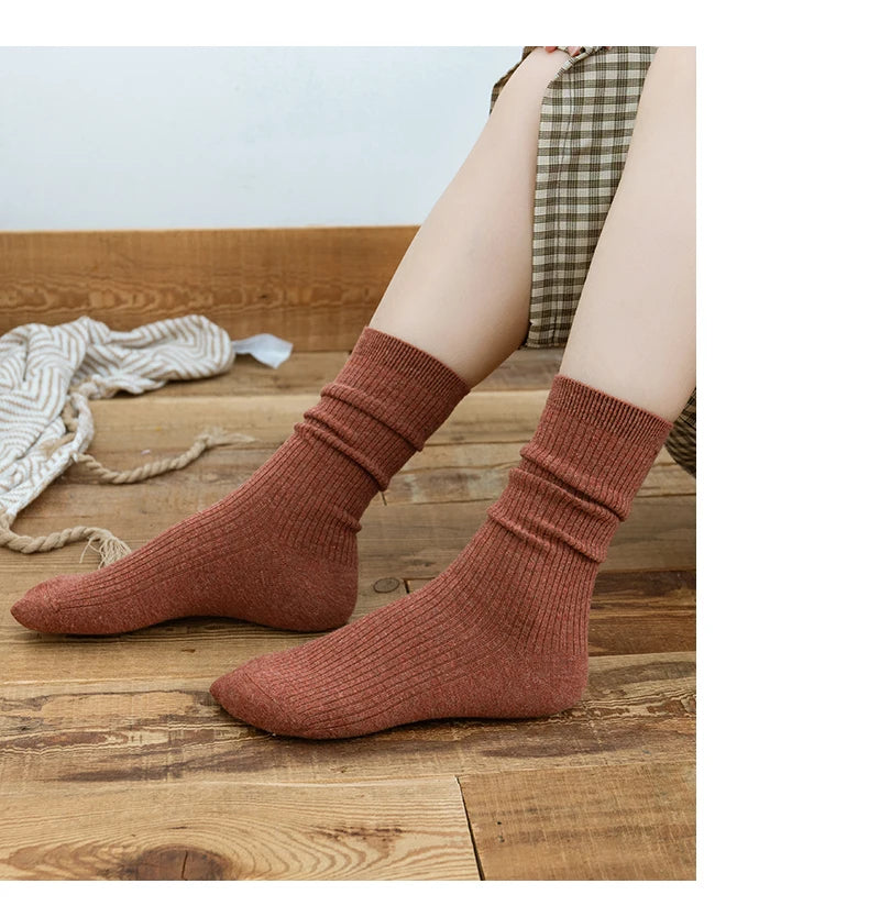 Fine-spun wool socks, winter thickened boneless knitted mid-calf socks, long leg covers with boots, calf pile socks