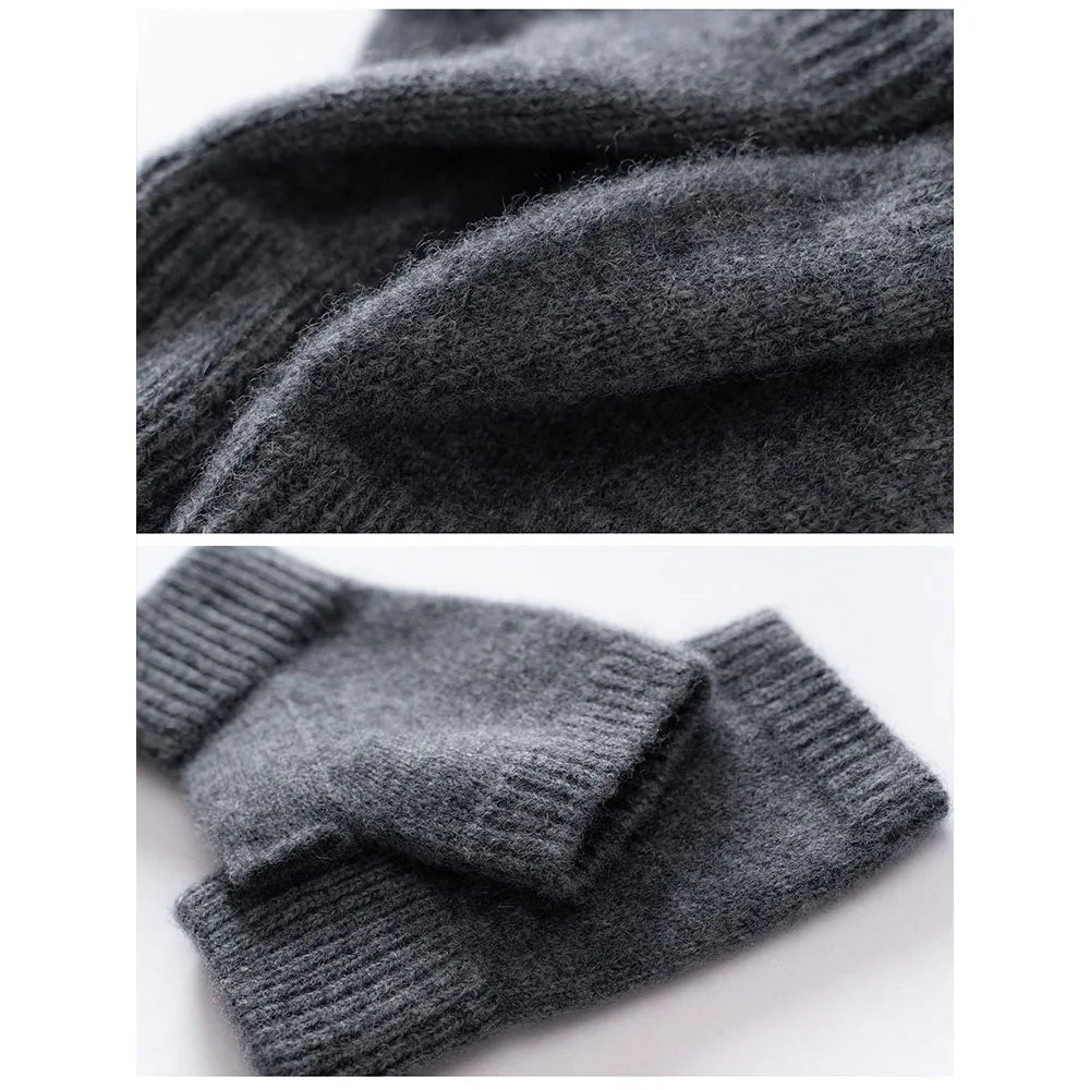 Gloves 100% Wool Knitted Women Winter Thermal Soft Mittens 15cm Knitted Fingerless Gloves Solid Color Black Semi Finger Mittens