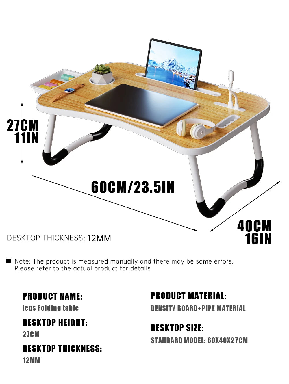 Portable Laptop Desk with USB Light, Small Fan, Cup Holder, Tablet Slot, and Lifting Handle - Foldable Laptop Table for Working,