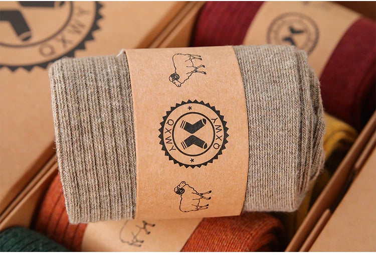 Fine-spun wool socks, winter thickened boneless knitted mid-calf socks, long leg covers with boots, calf pile socks