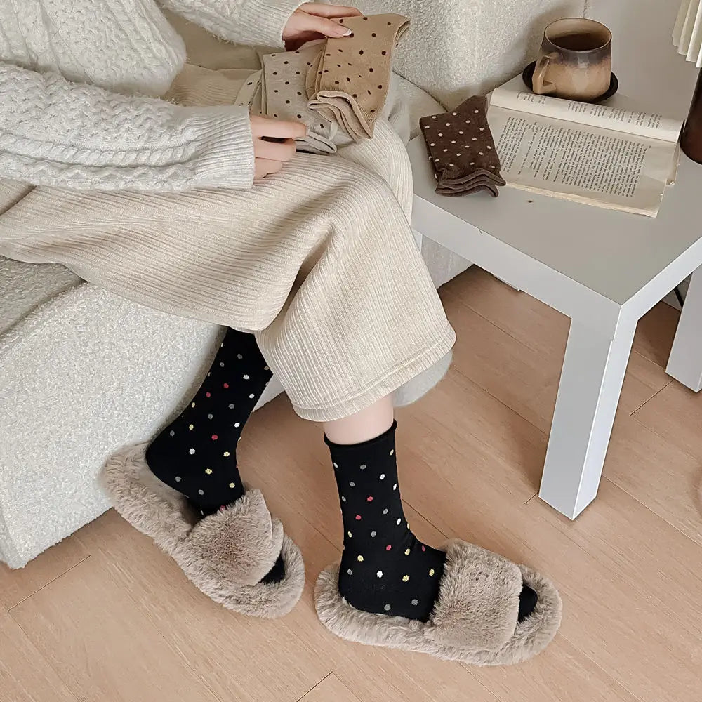 Wool Socks Women Autumn and Winter Thick Warm Middle-tube Socks Polka Dot Japanese Kawaii Cute Thermal Long Socks Christmas Gift