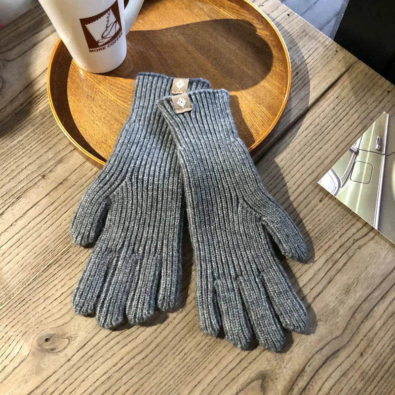 Wool Knitted Touchscreen Gloves Warm Winter Mittens Pure Color Handmade Woolen Gloves for Men Women Children Baby