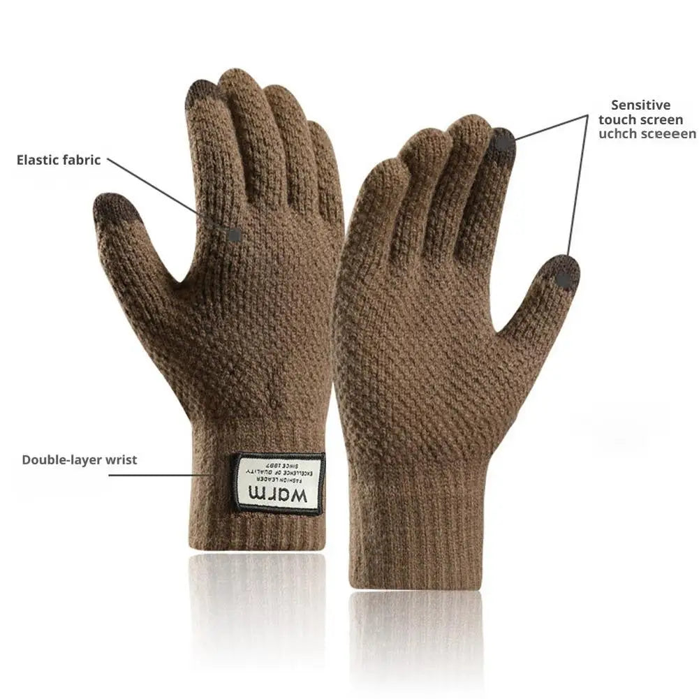 Winter Warm Alpaca Wool Gloves Full Finger Touchscreen Cashmere Gloves Autumn And Winter Men's Plush And Thick Jacquard Gloves