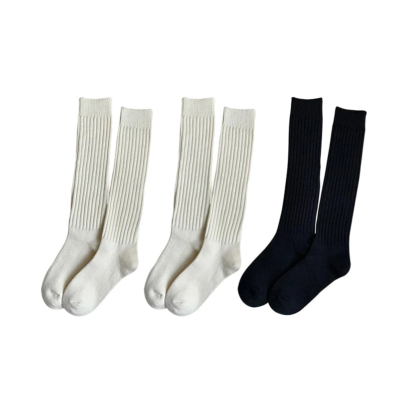 Calf Socks Autumn/Winter Thickened Coffee Colored Stacked Socks Japanese Knee Length Socks Double Needle Socks For Women