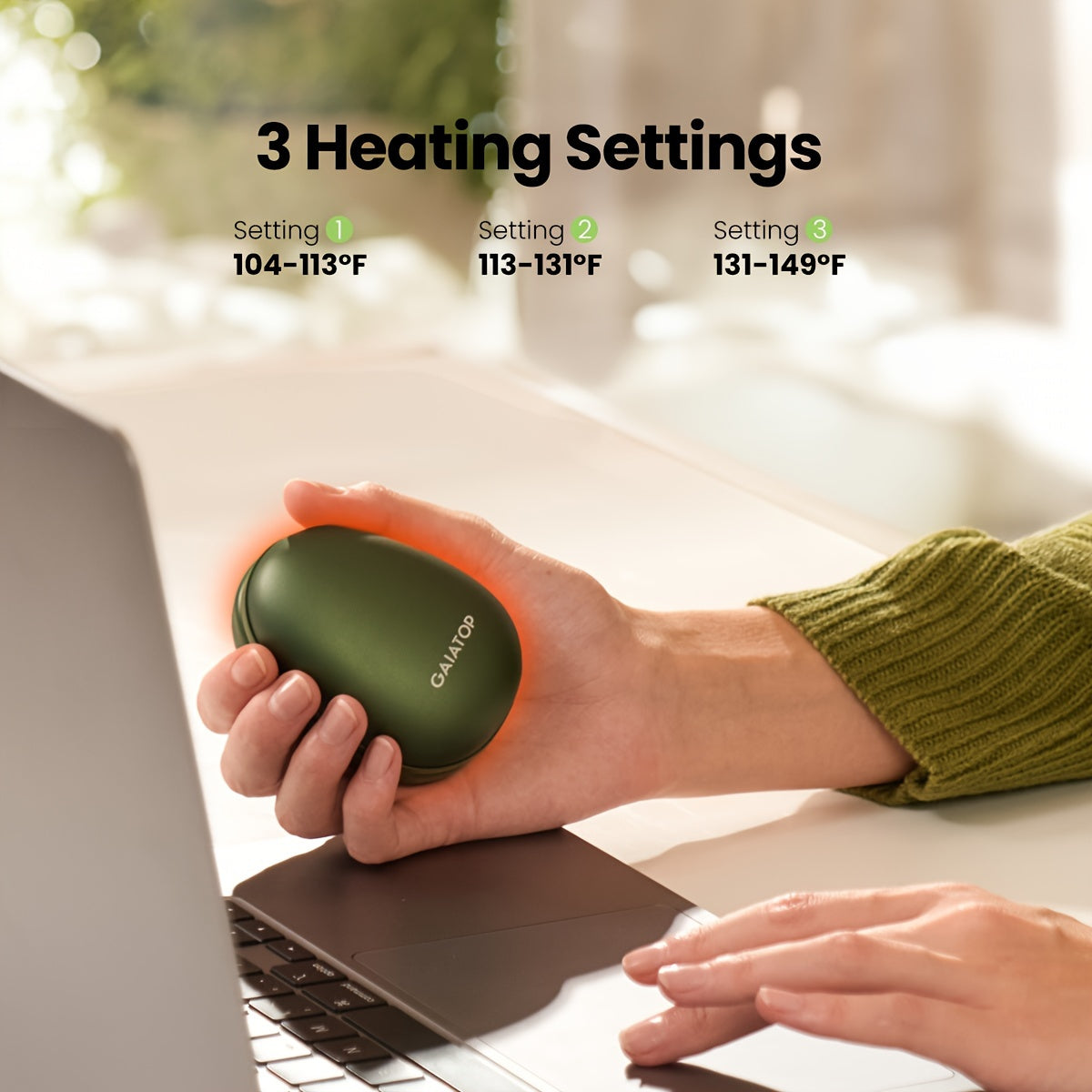 2pcs Magnetic Hand Warmers, 4000mAh Rechargeable Hand Warmer, 3 Heat Settings Electric Pocket Portable Hand Heater Gifts For Women, Men, Outdoor, Camping, Hunting Green