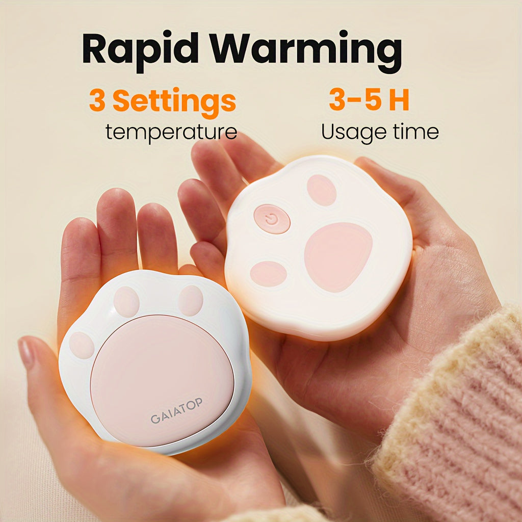 GAIATOP 2pcs Cute Cat Paw Hand Warmers - Portable, Rechargeable USB-C, Magnetic, Perfect for Boys & Girls in Cold Weather - Pink