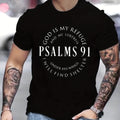 Men's Graphic Tee with PSALMS 91 & Ring Pattern Print - Trendy Summer Clothes for Men