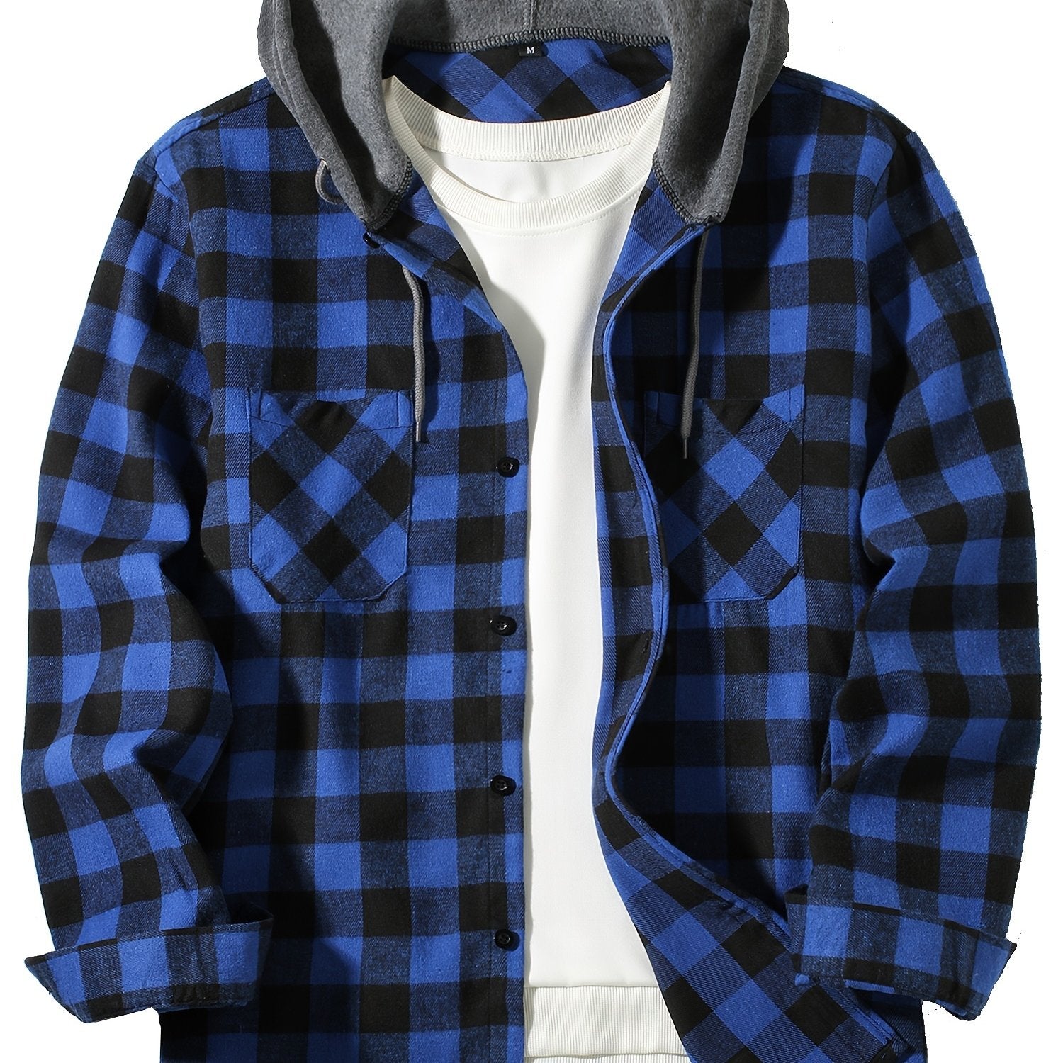 Stylish Casual Men's Classical Plaid Design Hooded Long Sleeve Shirts Top For Outdoor Spring And Fall