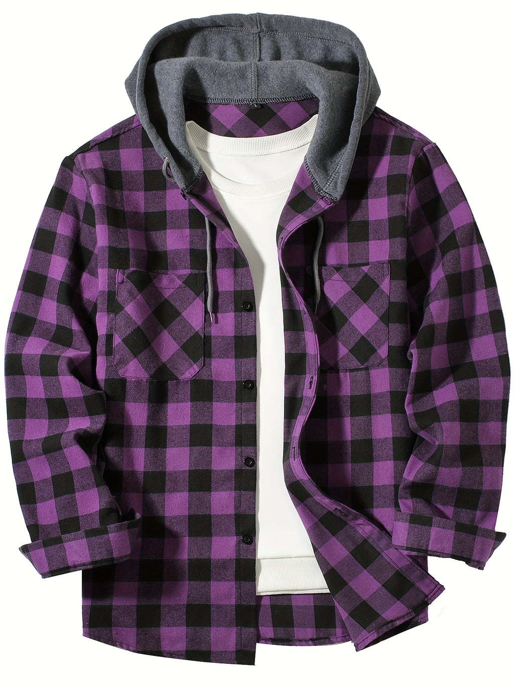 Stylish Casual Men's Classical Plaid Design Hooded Long Sleeve Shirts Top For Outdoor Spring And Fall