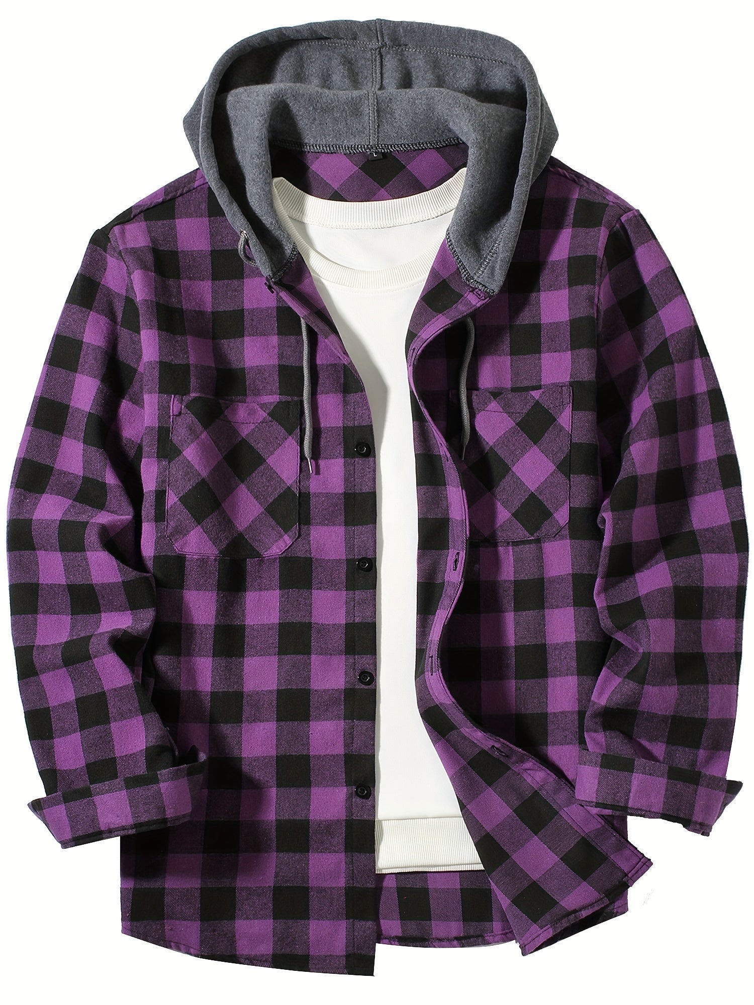 Stylish Casual Men's Classical Plaid Design Hooded Long Sleeve Shirts Top For Outdoor Spring And Fall