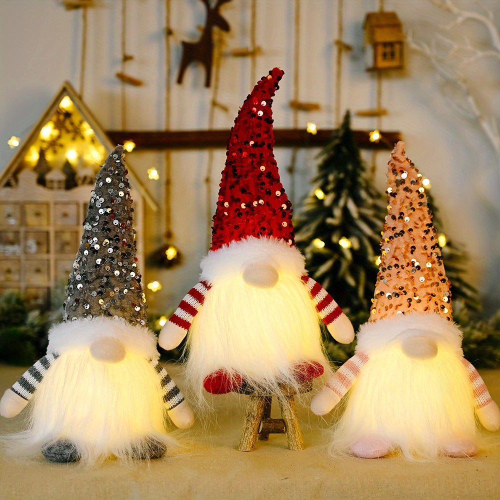 3pcs Rudolph Christmas Doll Ornaments - Glowing Faceless Figures with Sequins and Lights - Festive Window Decorations for Home, Living Room, Bar, Cafe, and Holiday Season