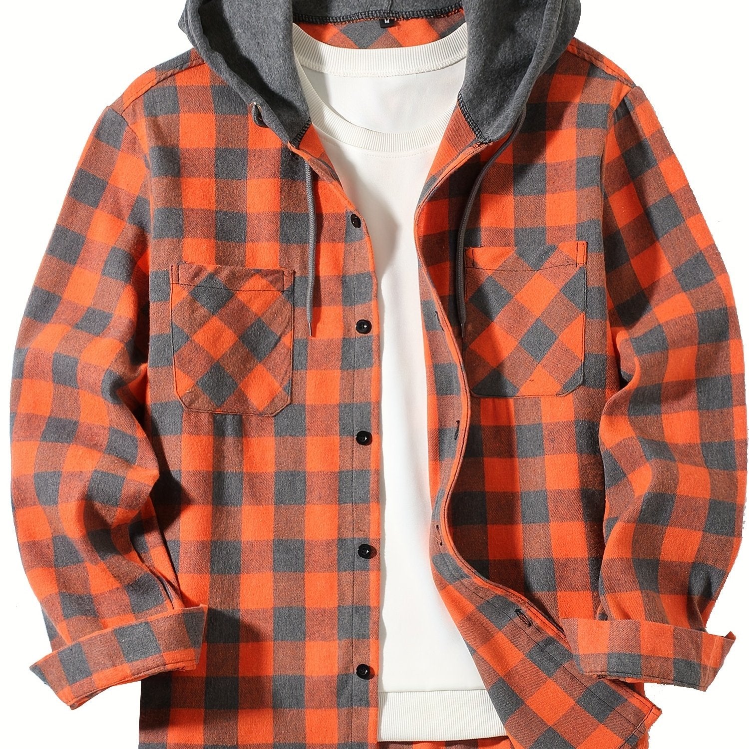 Stylish Casual Men's Classical Plaid Design Hooded Long Sleeve Shirts Top For Outdoor Spring And Fall