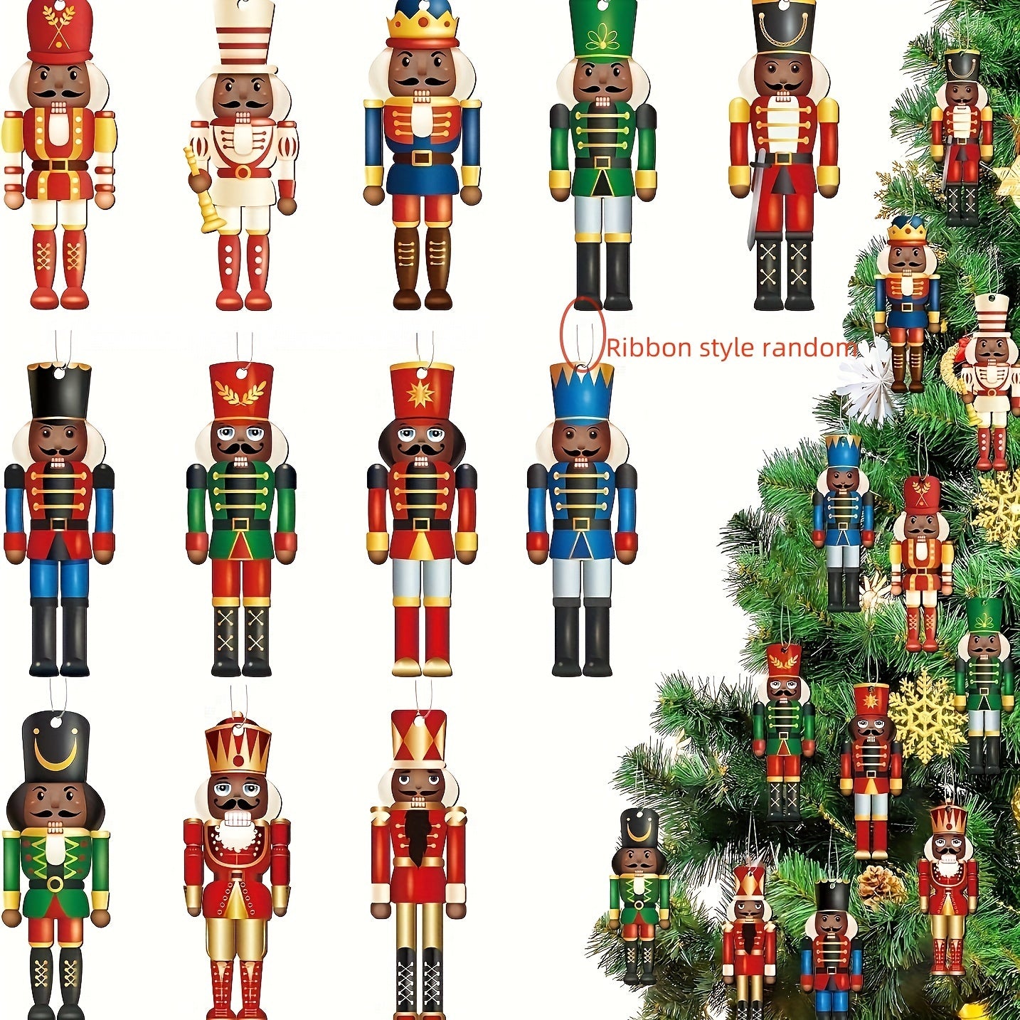 12pcs Nutcrackers Ornaments Hanging Tree Decorations King And Soldier Nutcracker Black Figures Nutcracker Ornaments For Tree