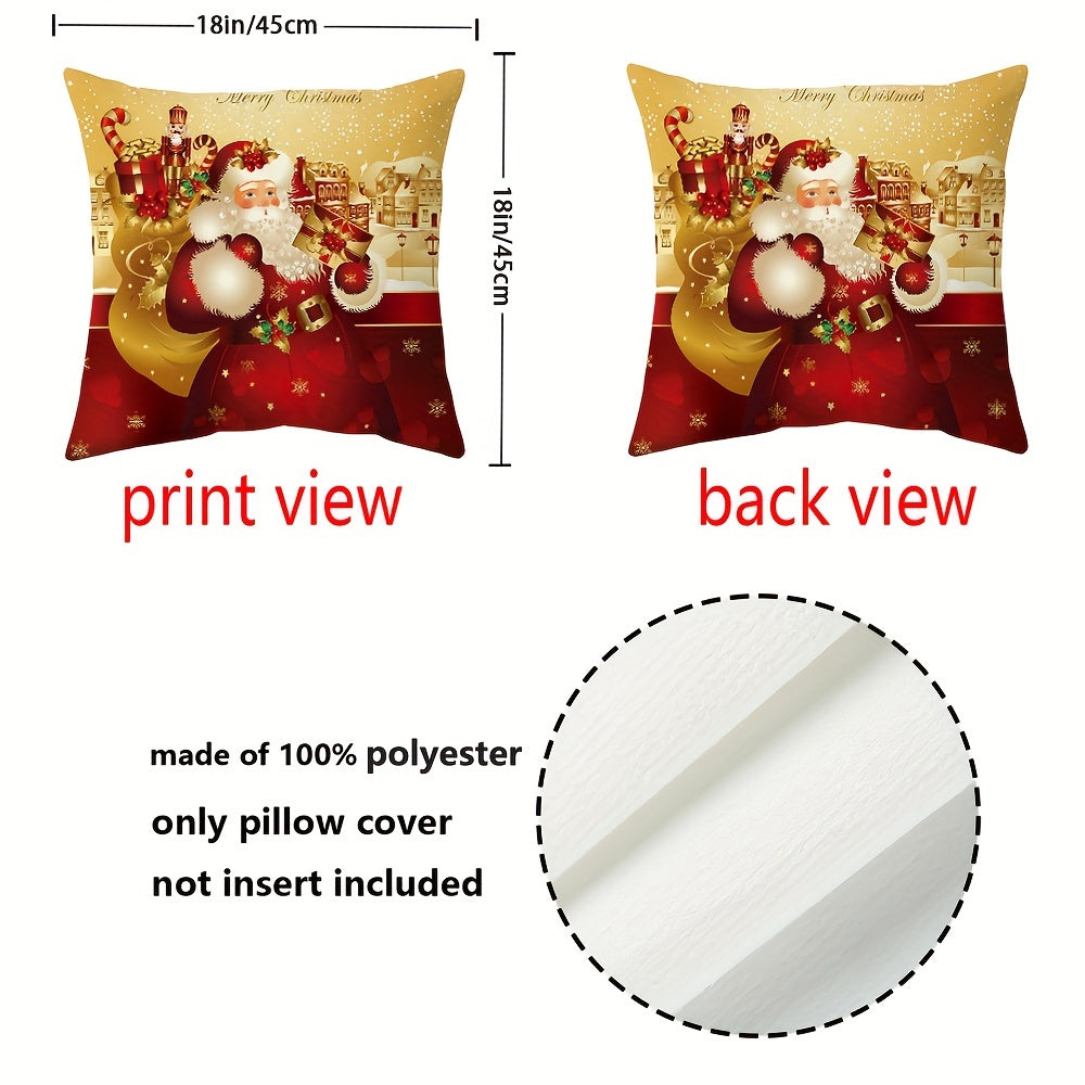 4pcs Double-Sided Print Christmas Pillow Covers, 18*18Inch Merry Christmas Nutcracker Pillow Cases, Christmas Velvet Golden Red Xmas Holiday Pillow Covers Set Of 4, For Couch Sofa Living Room Outdoor Christmas Home Decoration