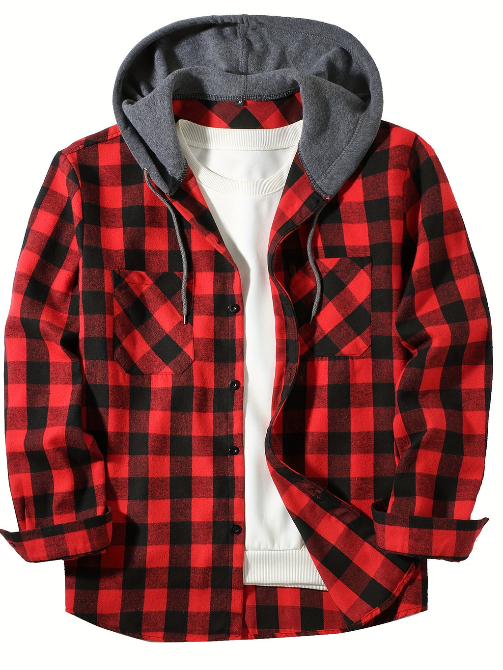 Stylish Casual Men's Classical Plaid Design Hooded Long Sleeve Shirts Top For Outdoor Spring And Fall